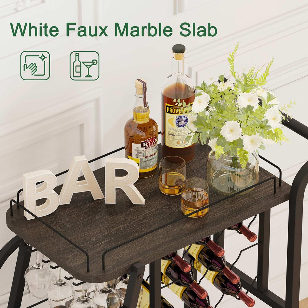 Rustic Bar Cart, 3 Tier Rolling Bar Carts for The Home, Industrial Home Servi...