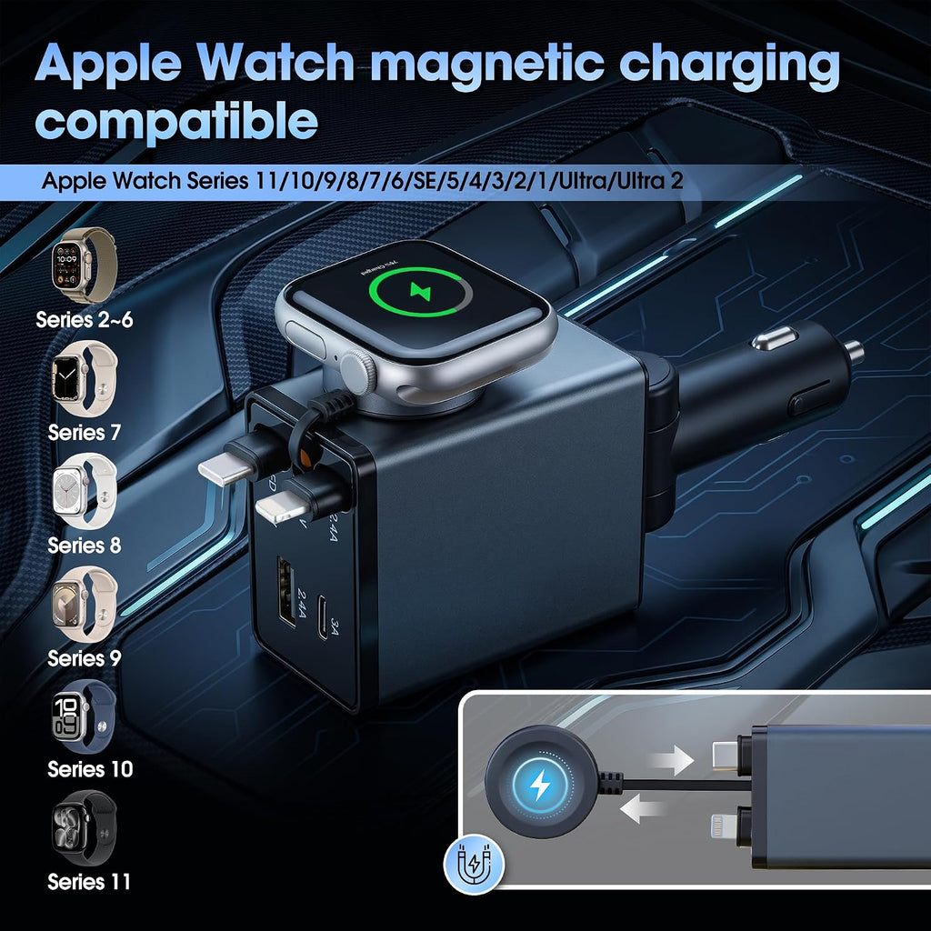 MQOUNY Retractable Car Charger, 87W USB C Fast Charge