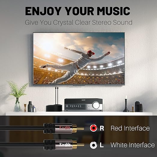 RCA Cable 150FT, 2RCA Male to 2RCA Male Stereo Audio Cable, 【Oxygen-Free Copper