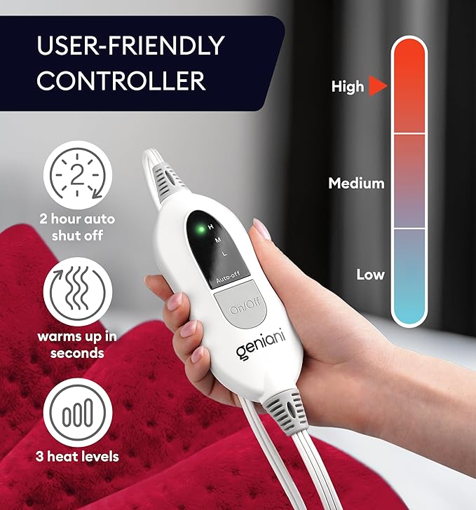 GENIANI Electric Heating Pad for Back Pain & Cramps Relief, Electric Throw