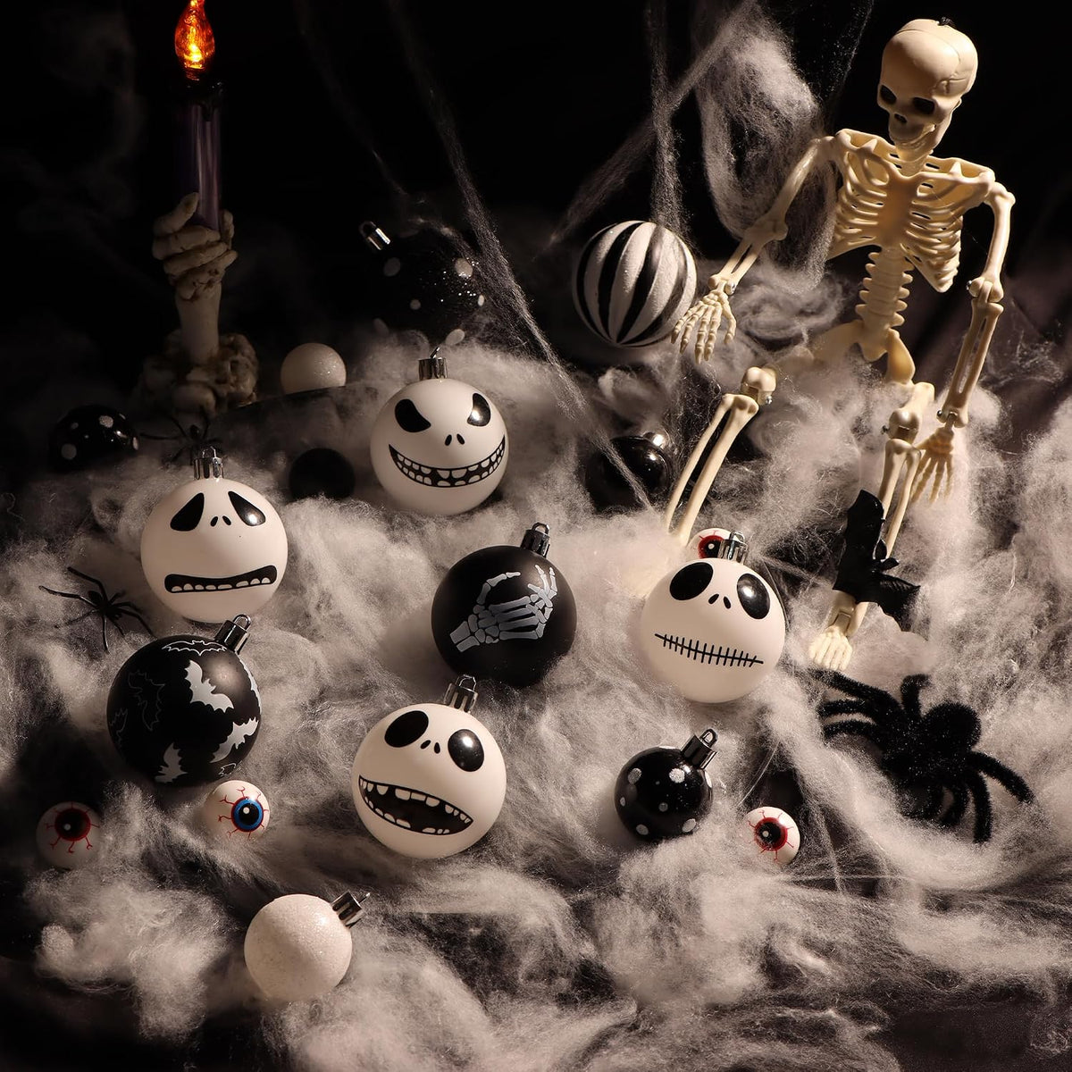 100Pcs Halloween Before Christmas Tree Ornaments Black & White Decorations