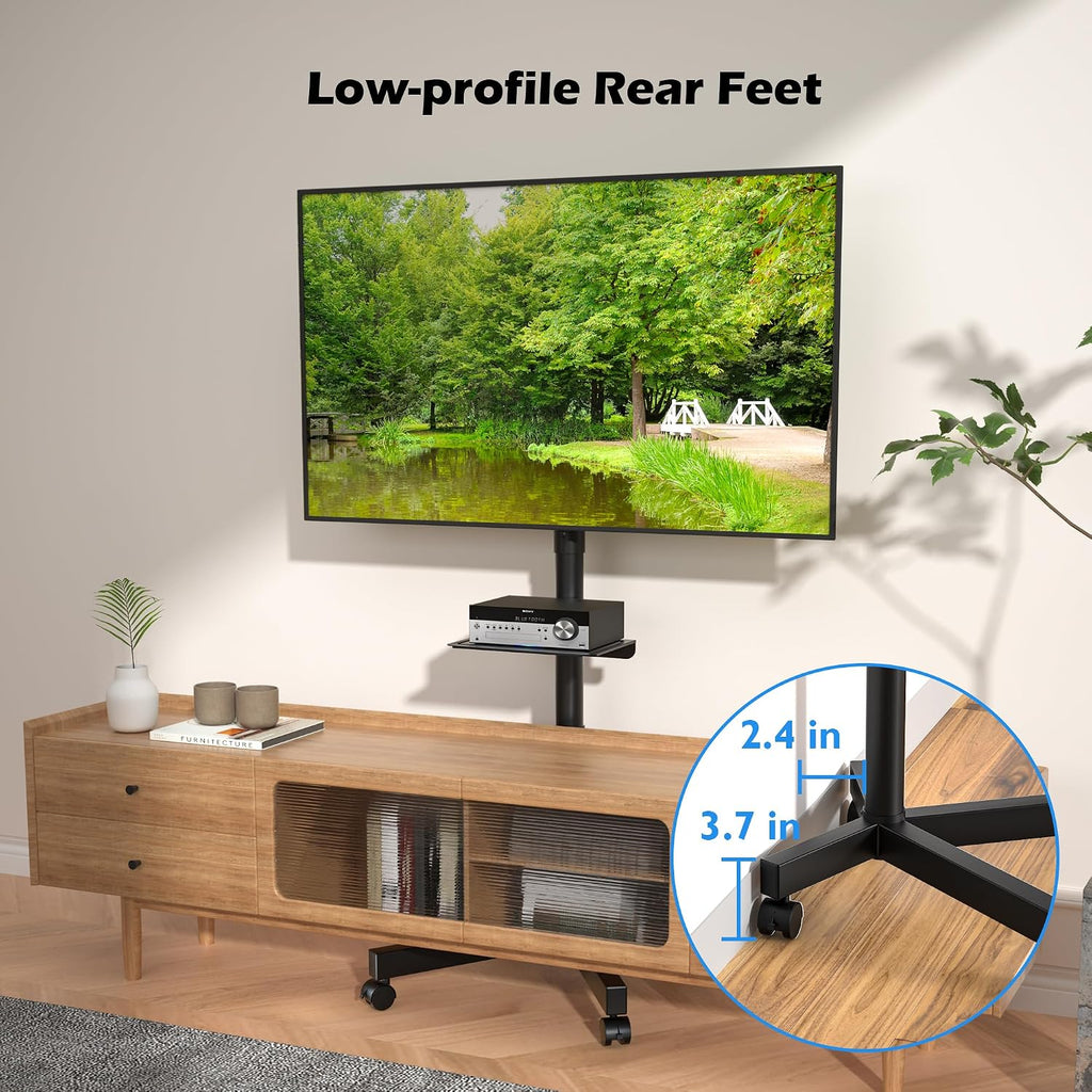 bontec rolling tv stand with tilt,mobile tv stand, front angle view