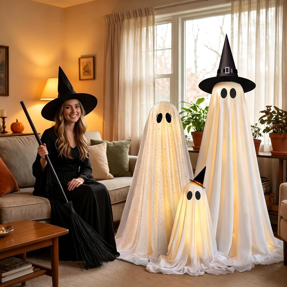 Halloween Decorations Indoor - Set of 3 Light Up Ghosts with Timer Remote