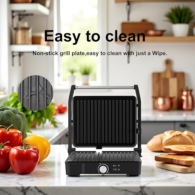 Panini Press, Sandwich Press Grill, 180 Degree Open, Non-Stick Grill, Table