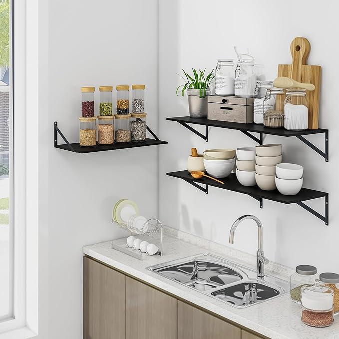 Heimlove Black Deep Floating Shelves (Set of 2)