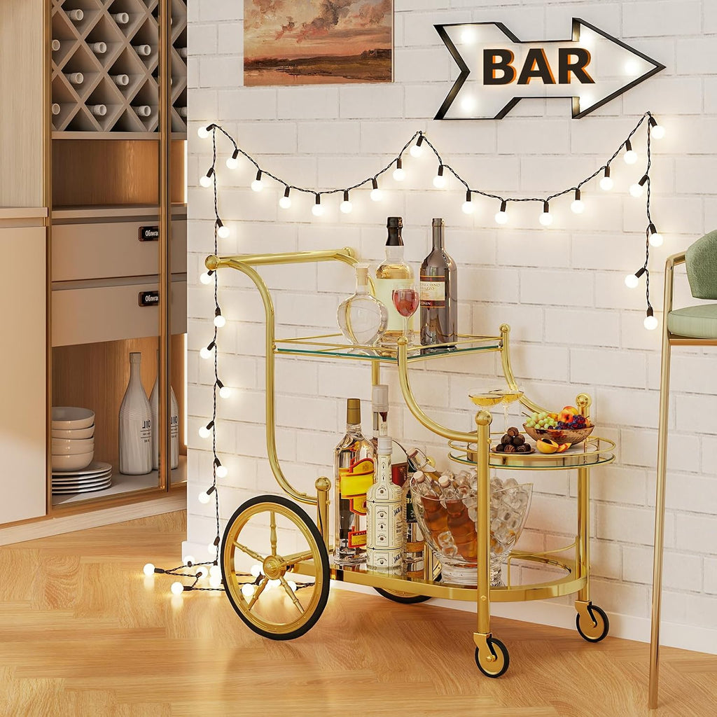 Tangkula Bar Cart, 3-Tier Rolling Home Bar Serving Cart with Mirrored Shelves & 4 Wheels, Mobile Beverage & Wine Cart for Kitchen, Dining Room, Living Room (Gold)