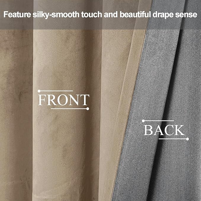 JIUZHEN Taupe Velvet Curtains 96 inches