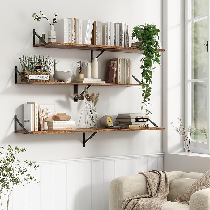 12 Inch Deep Floating Shelves, 48W x 12D Floating Shelves, Deep Wall Shelves (Set of 2)