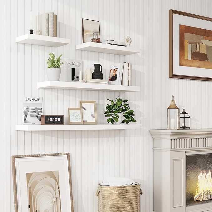 48in Floating Shelves for Wall, 2 Pack Long Wall Mounted Engineered Wood Shelves