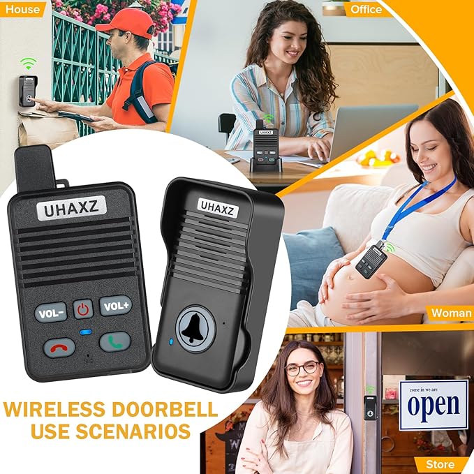 Wireless Doorbell, Hand-Free Door Bell, 1000Ft Long Range, Full Duplex 2 Way