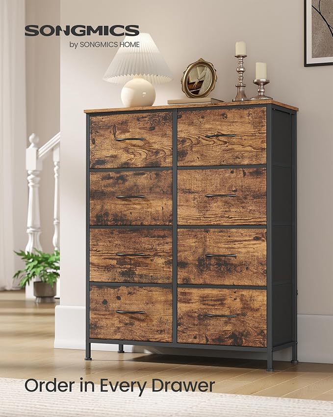 SONGMICS Dresser for Bedroom, Chest of Drawers, 8 Non-Woven Fabric Drawers