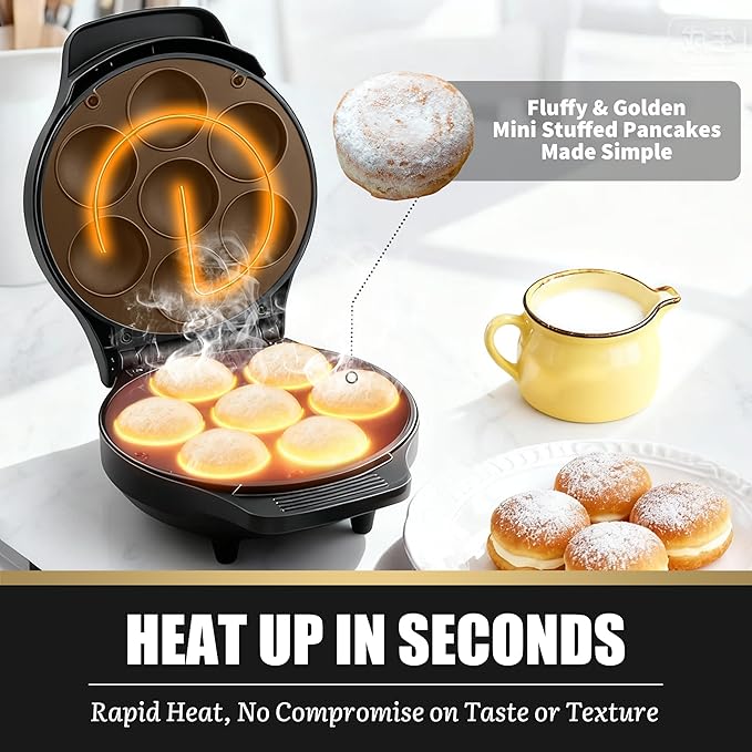 Mini Stuffed Pancakes Maker, Electric Ebleskiver Poffertjes Maker Pan, Danish