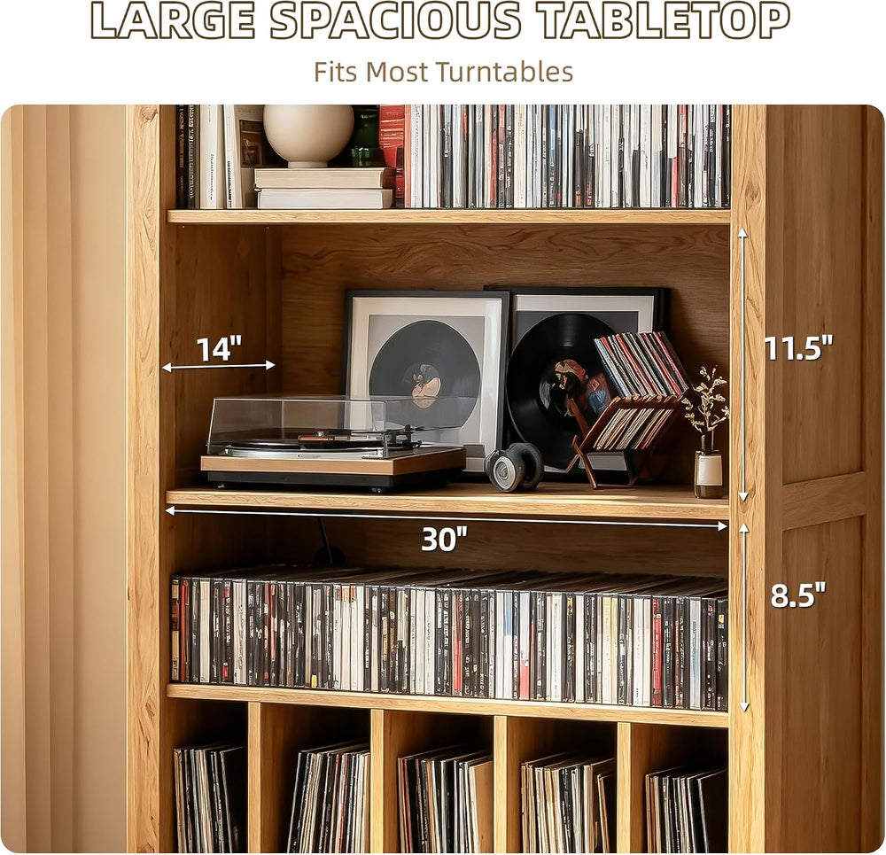 Large Record Player Stand Holds 350+ Albums, 5 Tier Arched Bookshelf Vinyl Re...