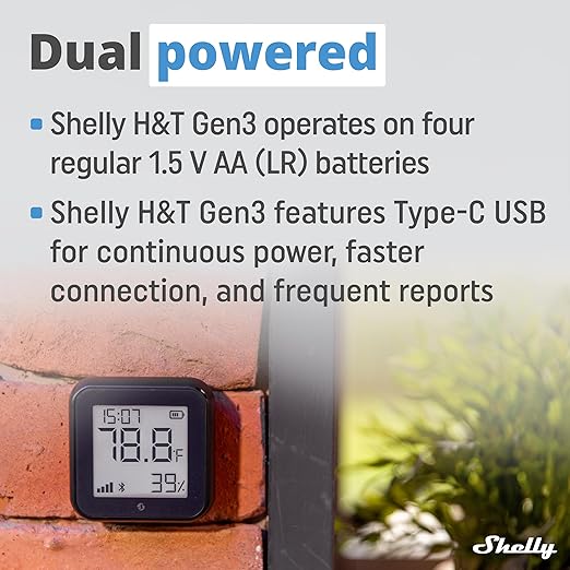 Shelly H&T Gen3 Black | Wi-Fi and Bluetooth Smart Temperature & Humidity Sensor
