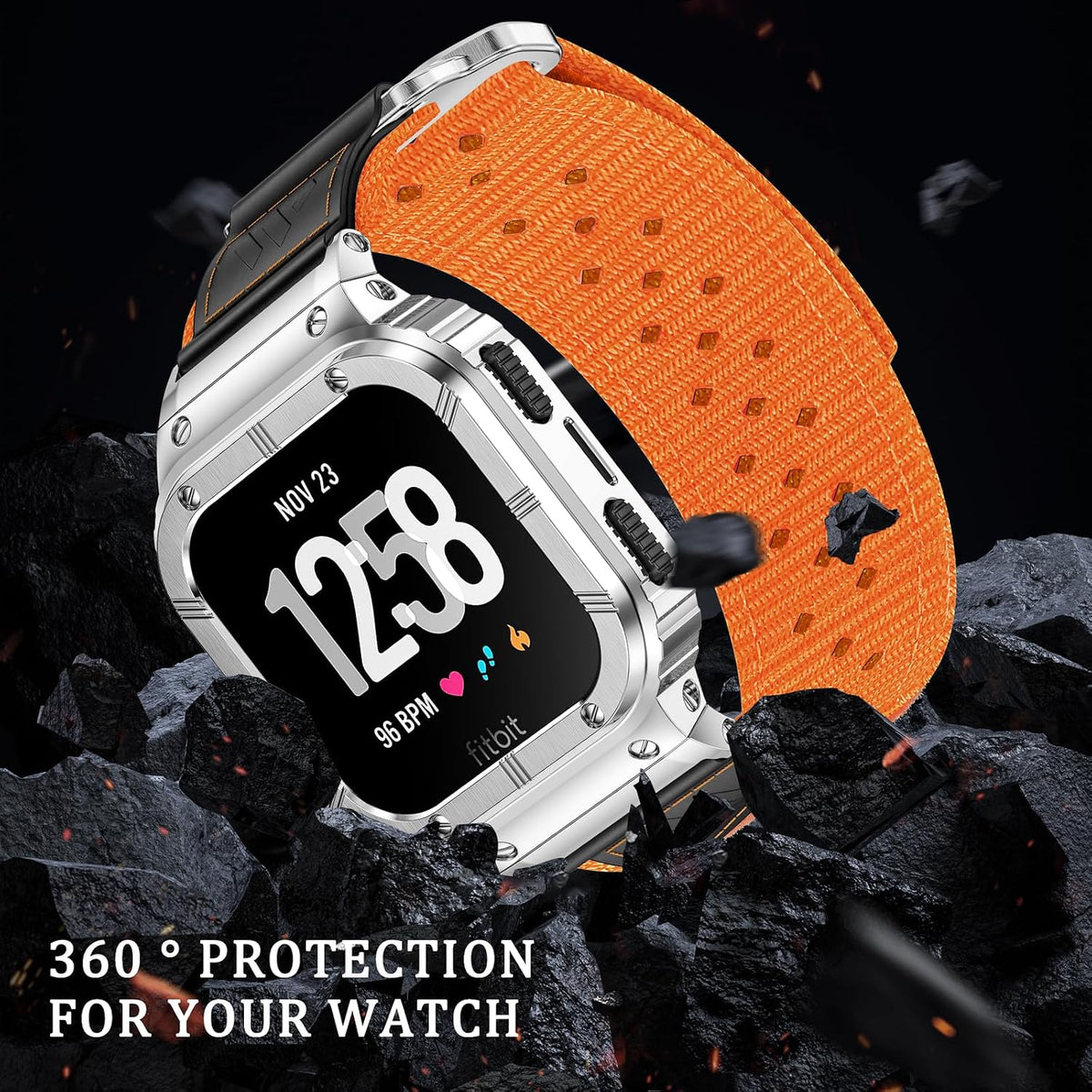 MioHHR Nylon Bands with Stainless Steel Case for Fitbit Versa 4 3 2 1 Lite