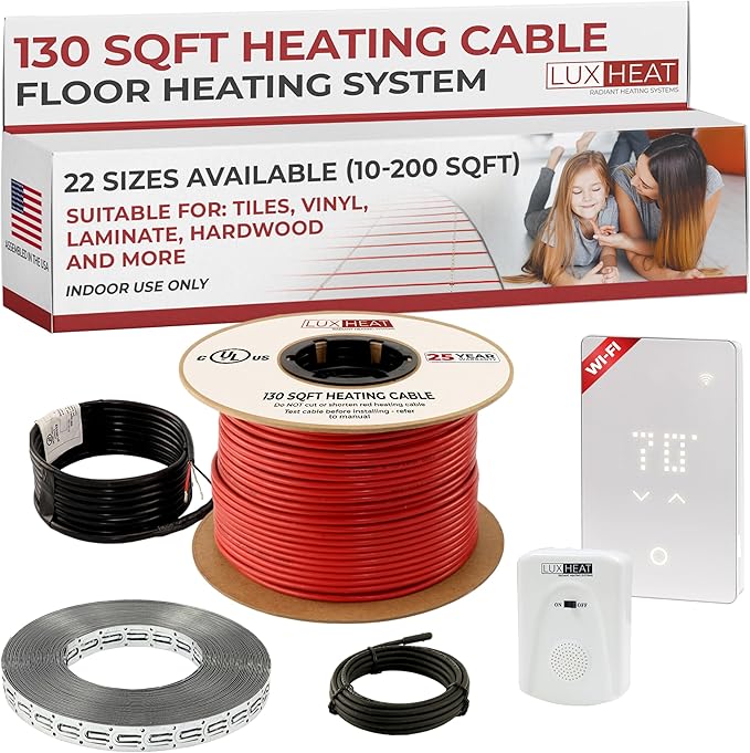 LuxHeat 130sqft Floor Heating Cable Kit - 120v Tile Floor Heating Kit -