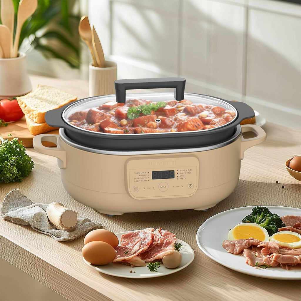 MAGNIFIQUE 6 Quart Multi-Cooker, with 8-in-1 Casserole Programmable Slow Cooker, Dutch Oven, Pasta, Nonstick, Oven Safe Pot to 500°F Brown Sugar