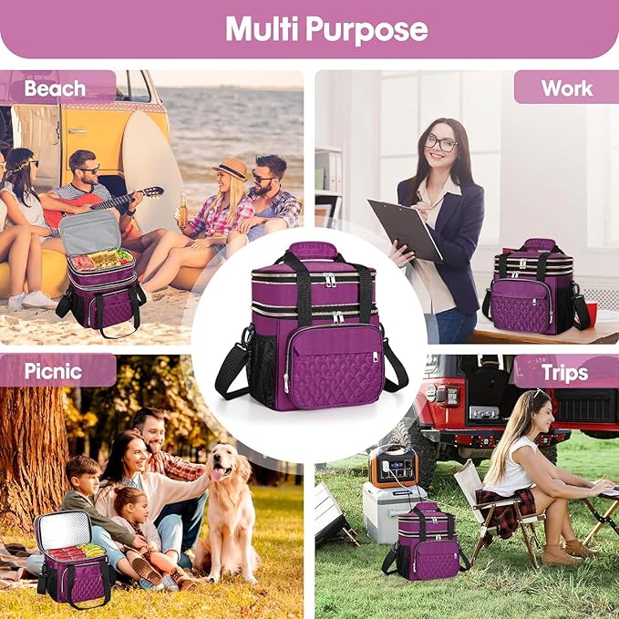 GLENKEY Expandable Insulated Lunch Box, Double Deck Lightweight Large Lunch Bag