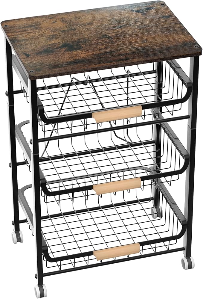 4-Layer Fruit Basket Kitchen Food Organizer and Rack, Stackable Storage Cart