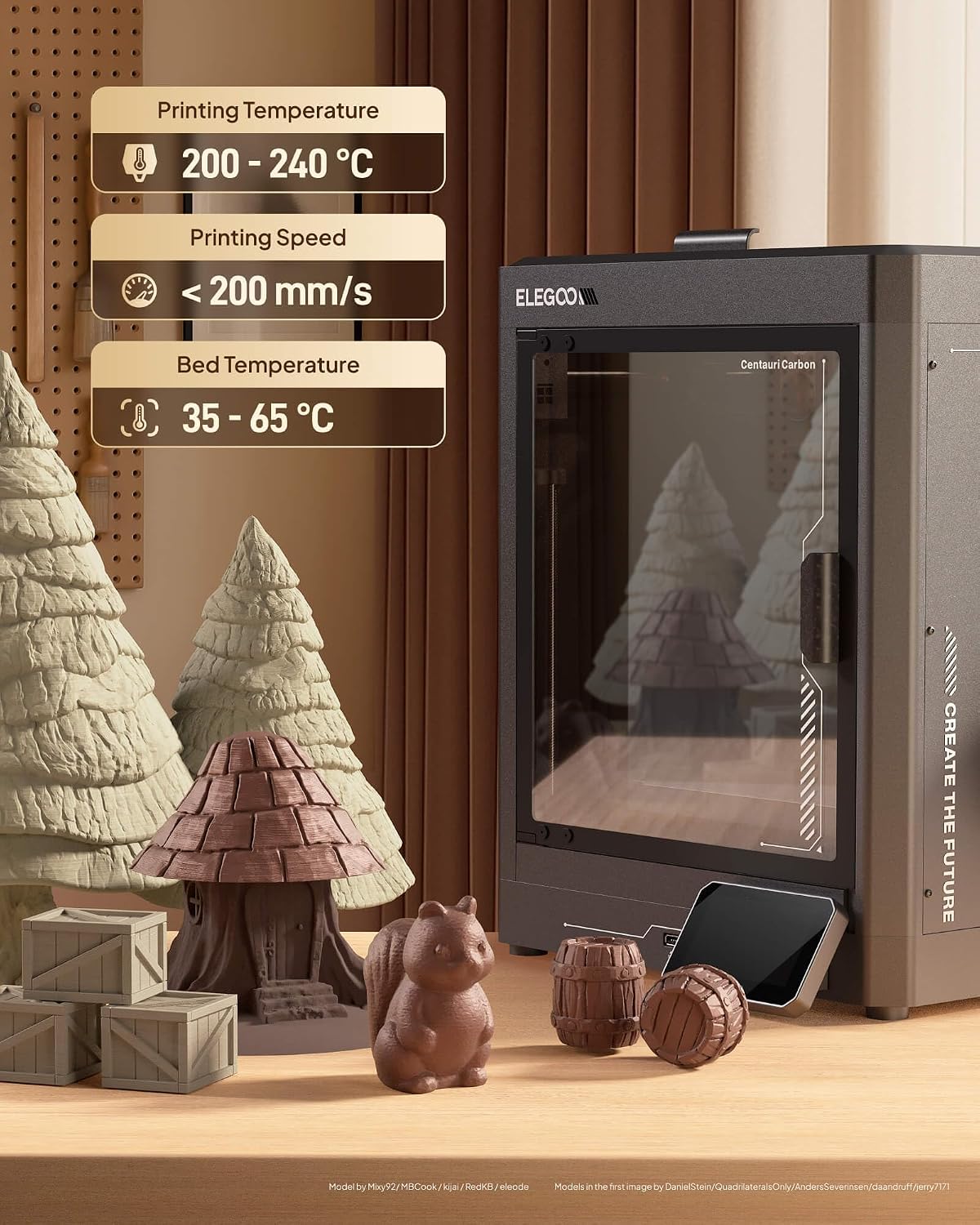 elegoo pla 3d printer filament 4kg oak wood/rosewood/tan on a desk or shelf