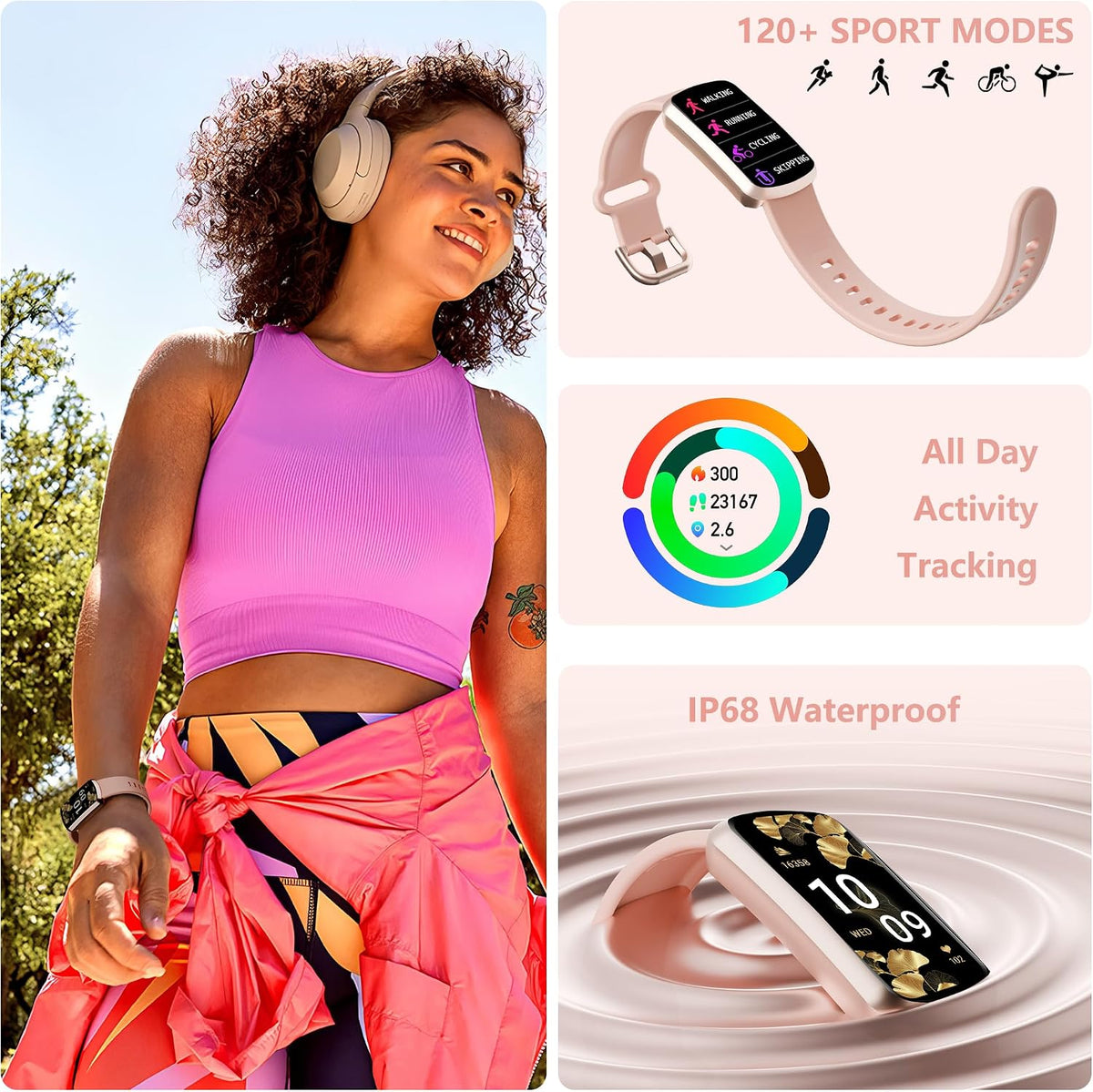health fitness tracker, smart watch with 24/7 heart, side view