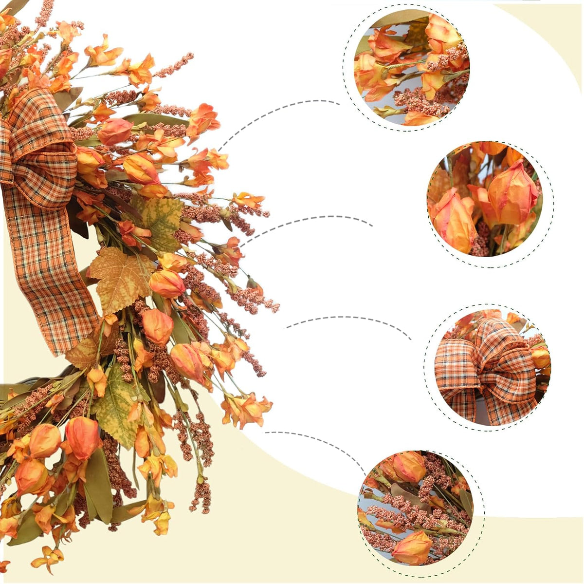 Idyllic 18 Inches Artificial Fall Wreath, Autumn Decoration with Berries & Leaves, Thanksgiving Harvest Front Door Wreath for Home Farmhouse Halloween Thanksgiving Day Festival Celebration Decor