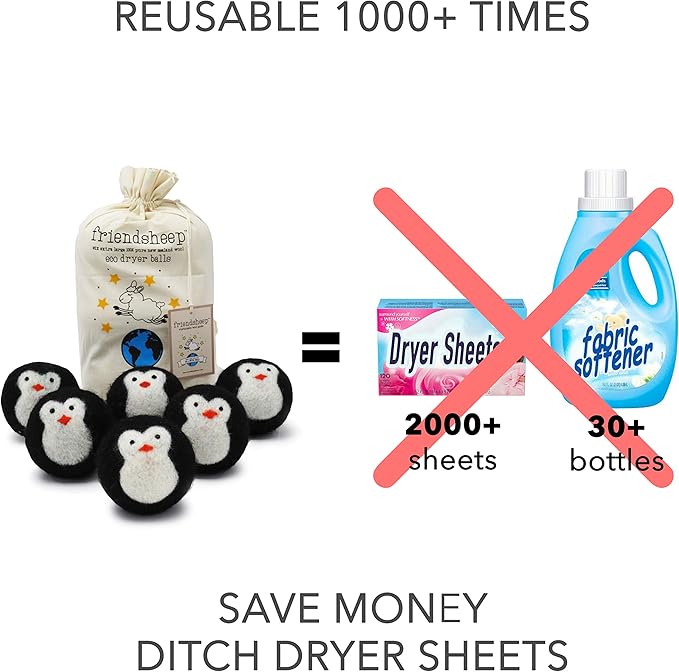 Friendsheep Wool Dryer Balls, Organic Reusable Fabric Softener Alternative (6 Pack)