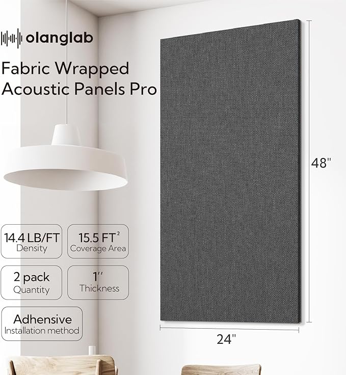Olanglab Acoustic Panels 2 Pack, Fabric Wrapped Sound Proof Foam Panels