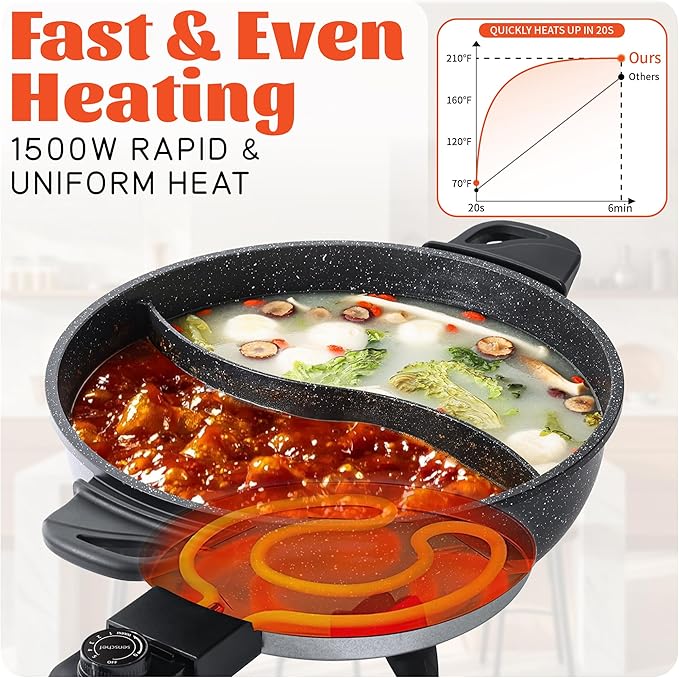 TWIN™ Electric Hot Pot with Divider | EvenHeat Cast Aluminum Non-Stick Pot