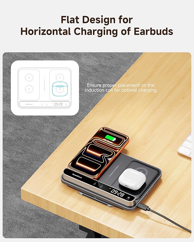 Dual Wireless Charger Stand, SwanScout 504, Foldable Wireless Charging Station