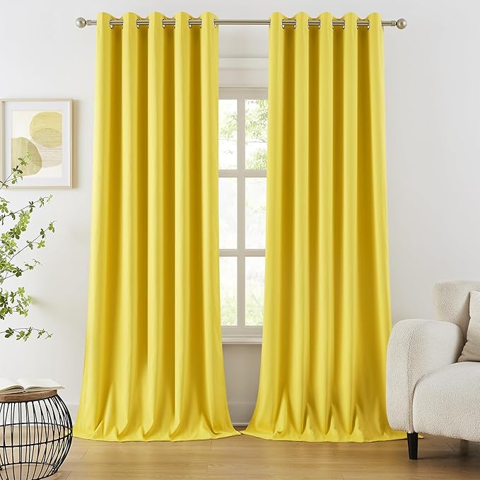 DUALIFE Yellow Grommet Room Darkening Curtains 60 x 96 Inches, 2 Panels