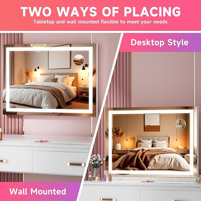 Vanity Mirror with Lights, Dimmable 3 Modes, Memory Function, Smart Touch