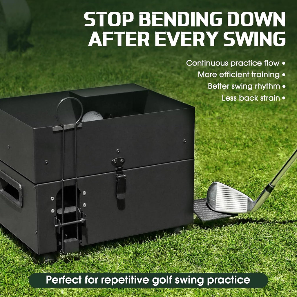 Maysun Automatic Golf Ball Dispenser for Indoor & Outdoor Practice, No Electricity Auto Tee Up Machine with 10 Golf Balls & 10 Tees, Heavy Duty Golf Training Aid for Backyard Garage Driving Range