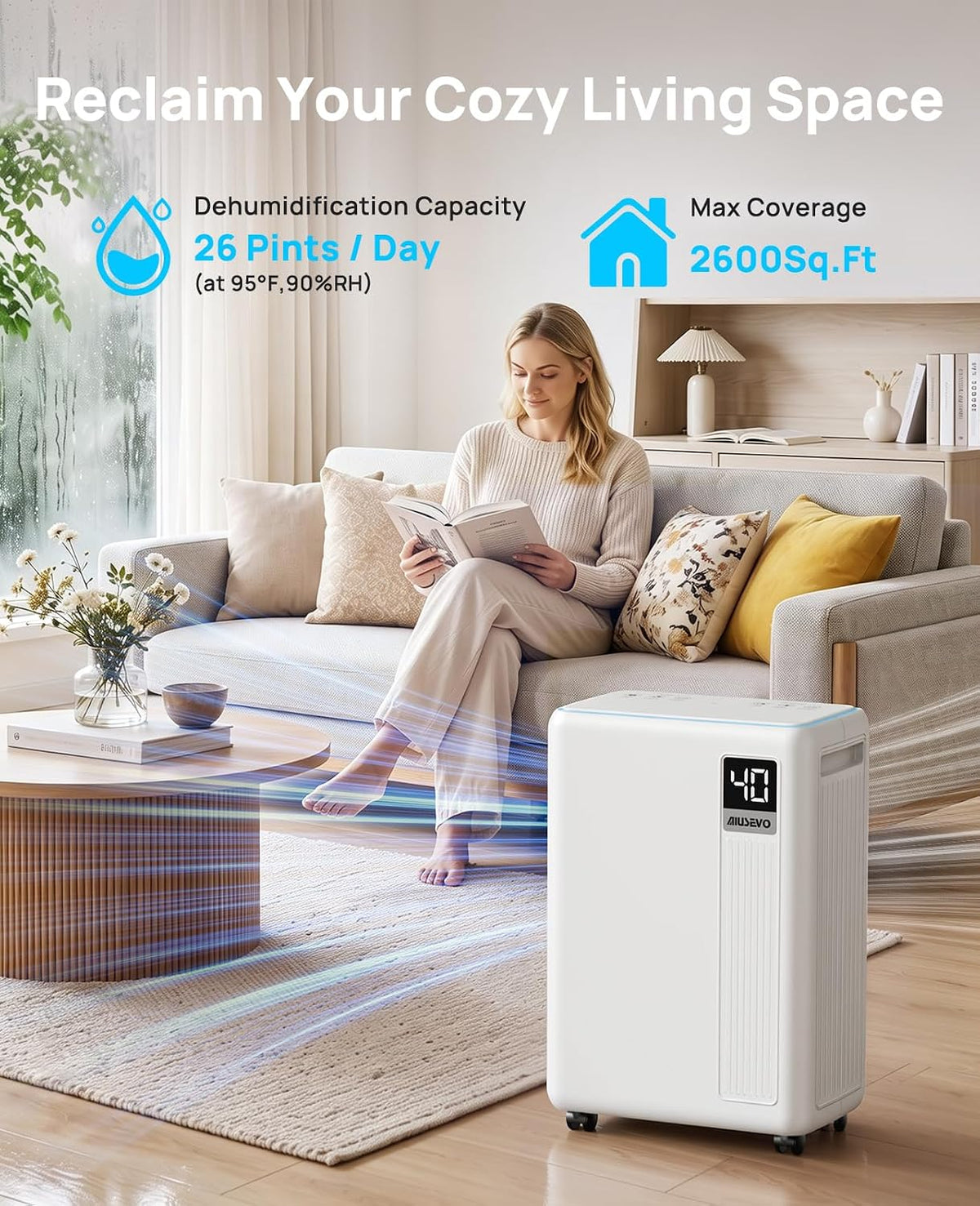 26-Pint Dehumidifier, Dehumidifier for Basement with Drain Hose, 2600 sq ft