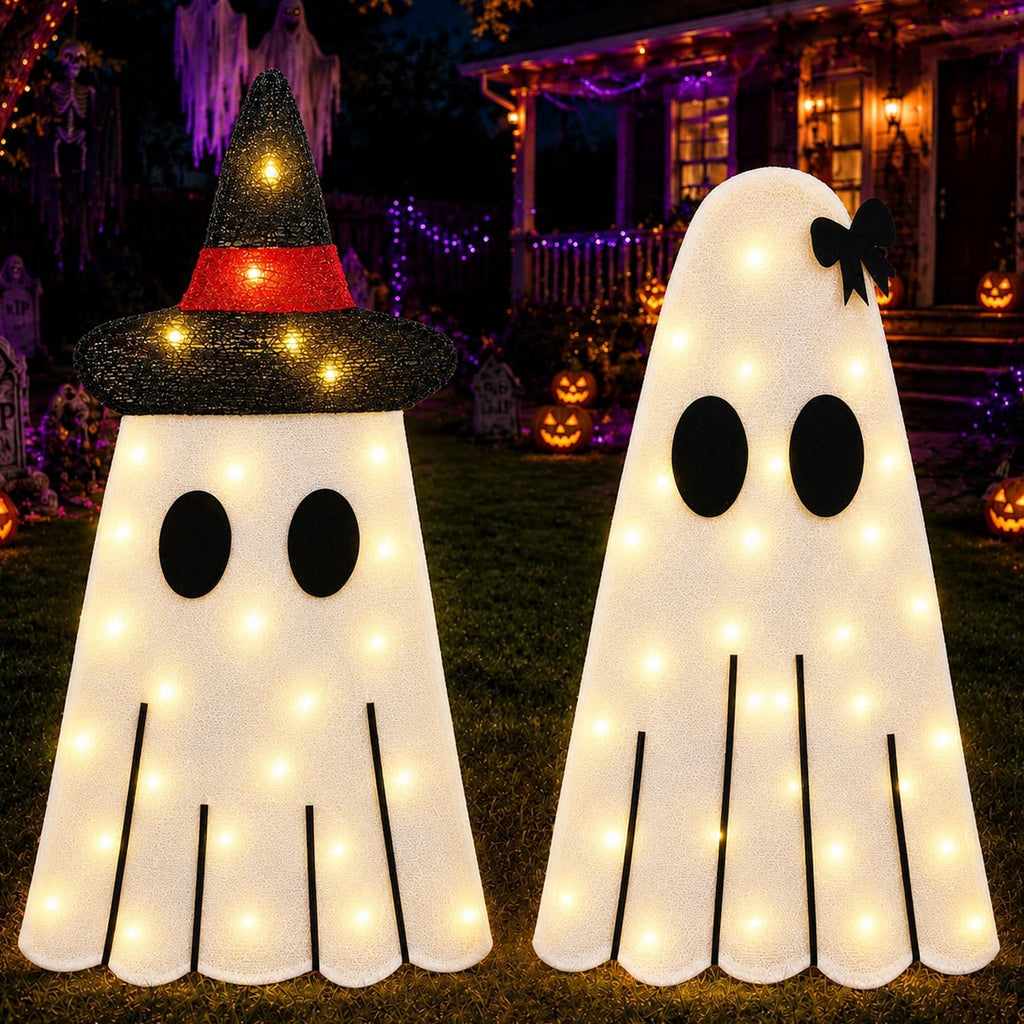 2 Pack 30Inch Halloween Decorations Outdoor Light Up Ghost Decor