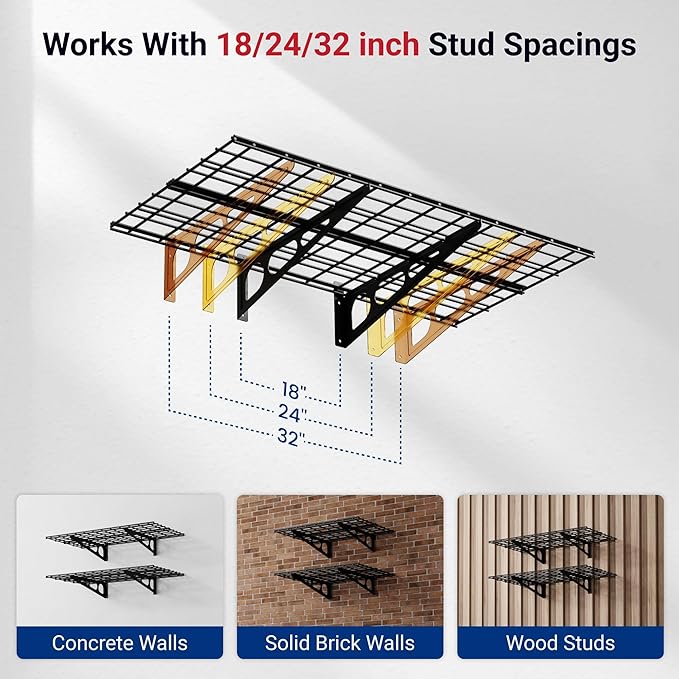 FLEXIMOUNTS 4-Pack 2x4ft 24-inch-by-48-inch Wall Shelf Garage Storage Rack Wall