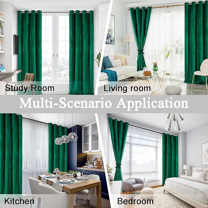 JIUZHEN Green Velvet Curtains 96 inches