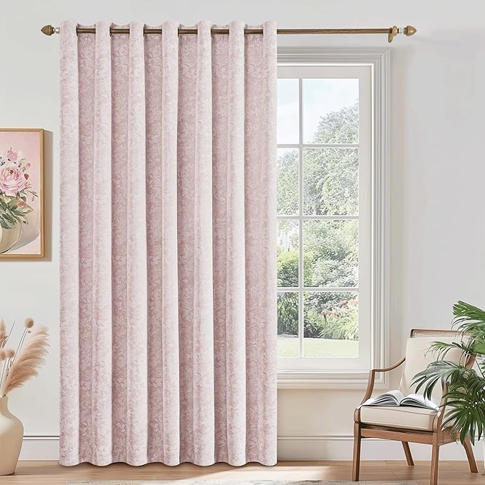 Beauoop Pink Floral Jacquard Blackout Curtains 84 Inches Long