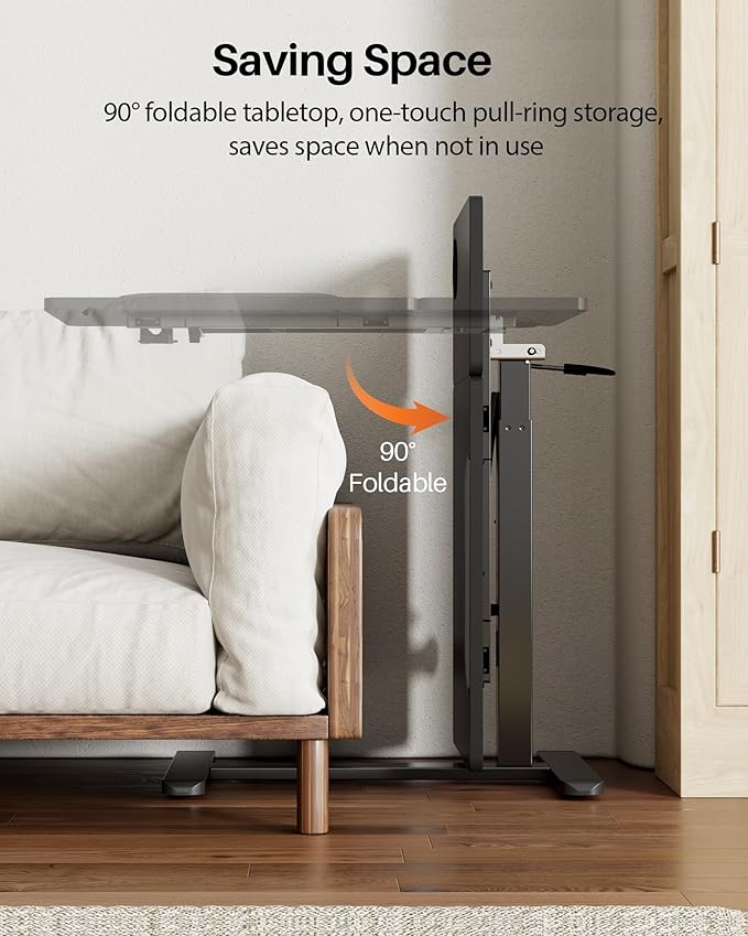 Overbed Table with Wheels, Pneumatic Height Adjustable Overbed Bedside Table