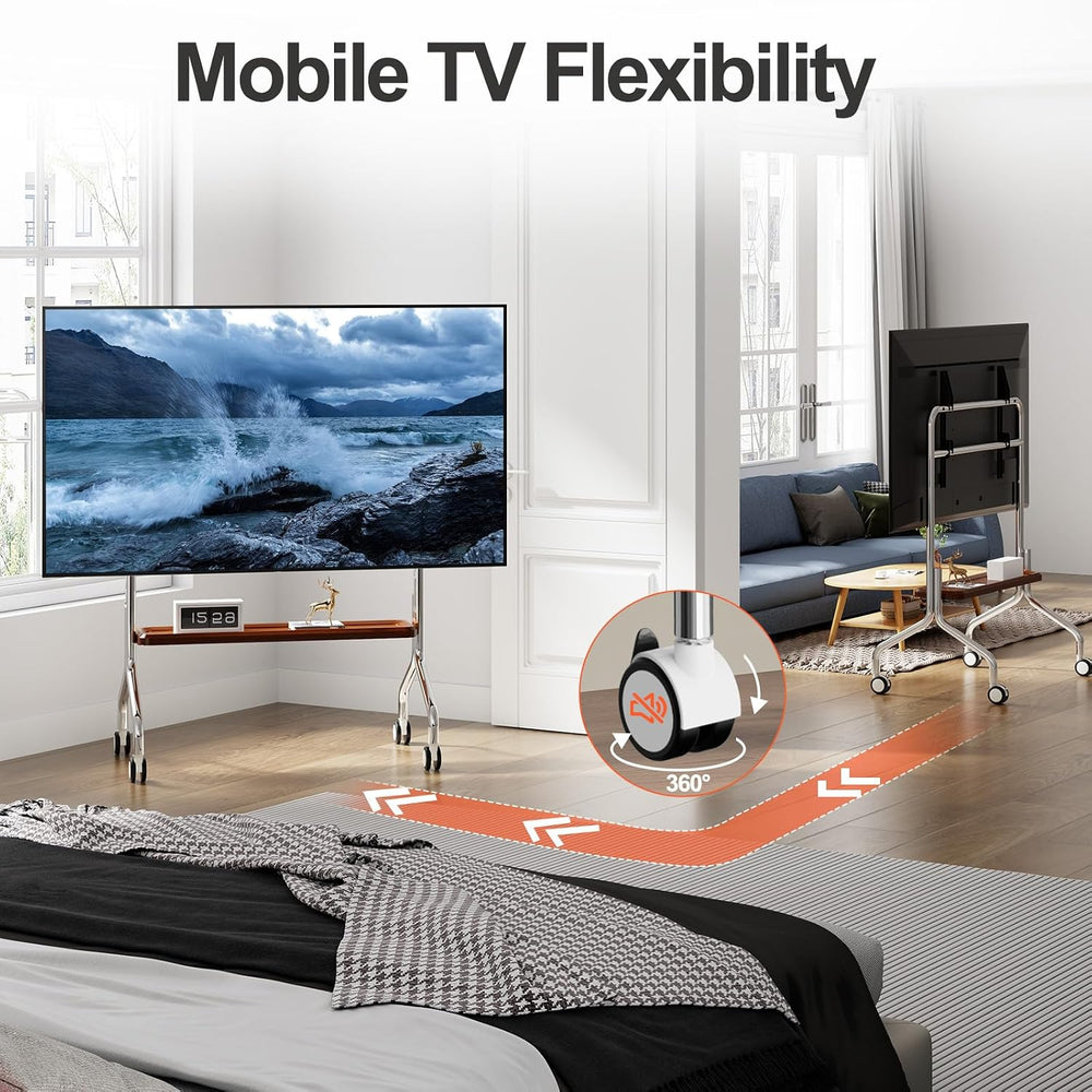 Easel Rolling TV Stand for 32-75" TVs, Stainless Steel TV Cart with Shelf