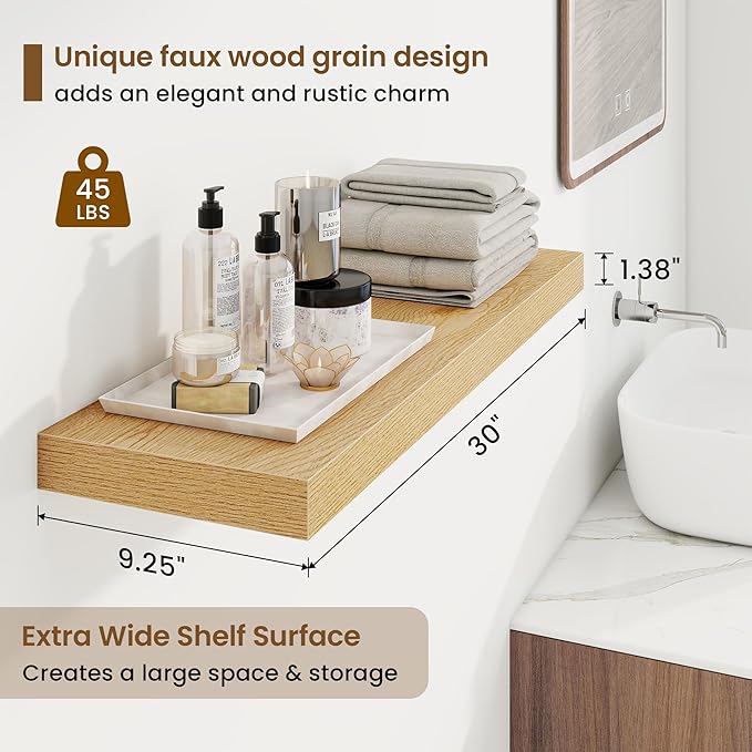 30in Floating Shelves for Wall, 2 Pack Long Wall Mounted Engineered Wood Shelves