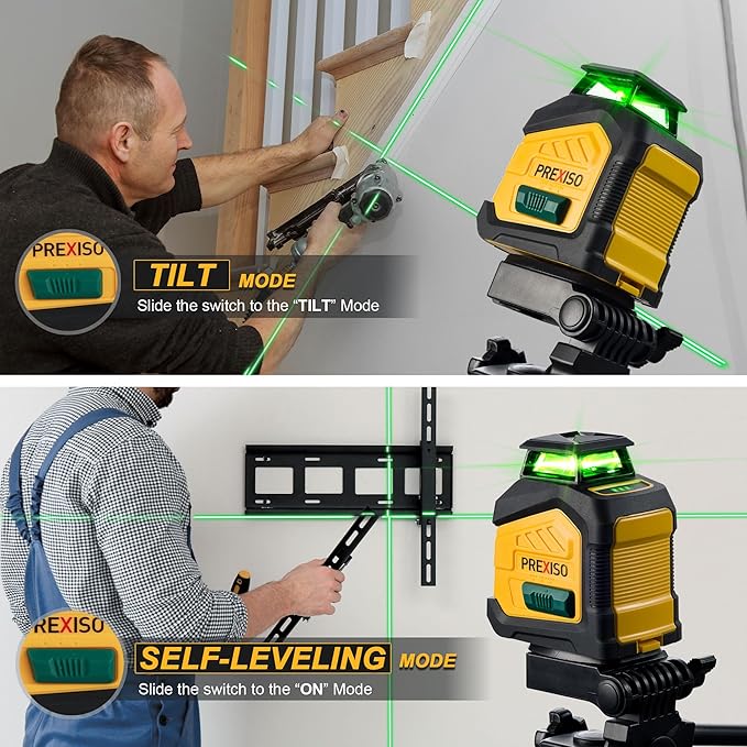 PREXISO 360° Laser Level with Tripod, 100Ft Dual Power Self Leveling Cross Line