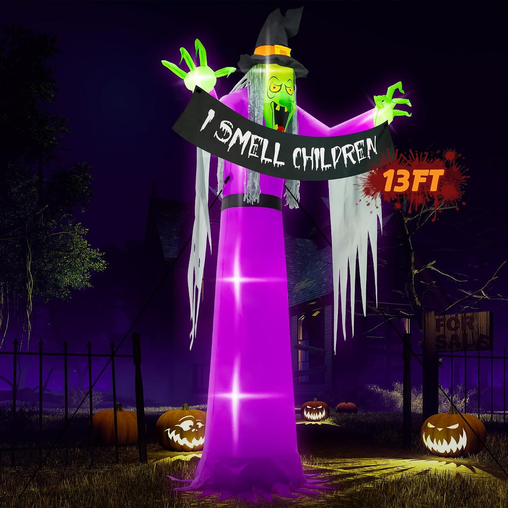 13FT Halloween Outdoor Inflatables, Large Scary Blow Up Witch Yard Decor