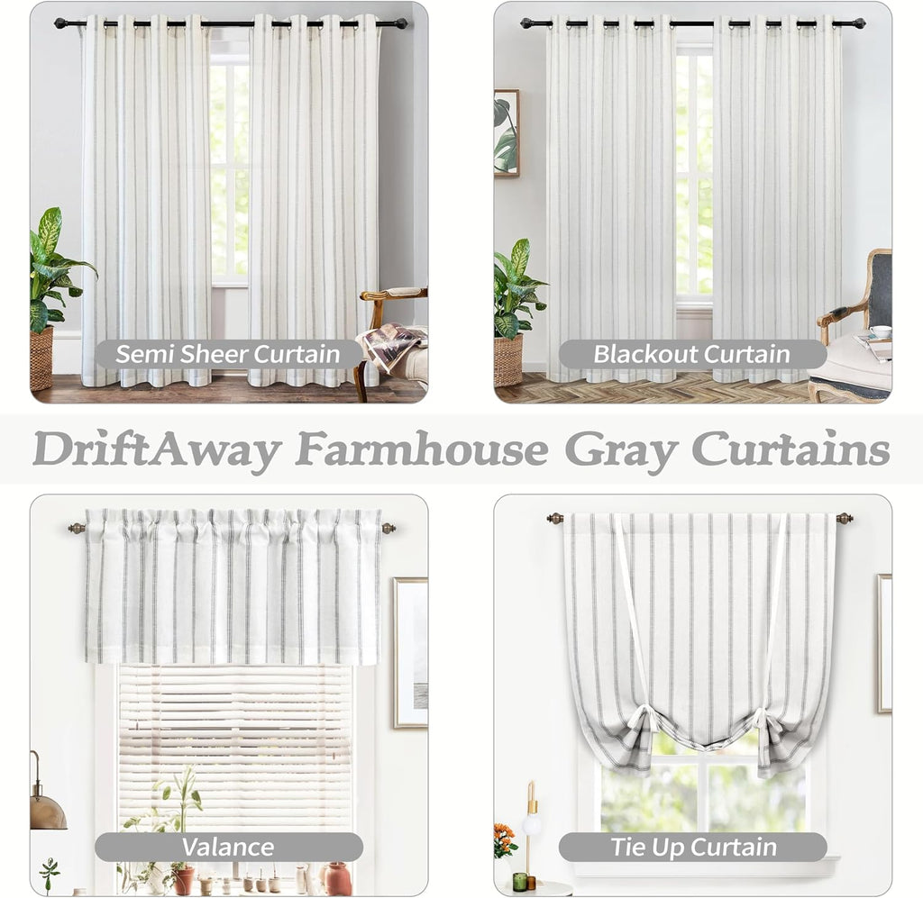 DriftAway Farmhouse Double Layer Linen Blackout Tie Up Curtains Thermal Insulated Vertical Striped Fully Lined Balloon Roman Shade Bathroom Window Adjustable Rod Pocket 45 Inch by 63 Inch Gray