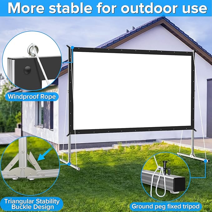 Projector Screen and Stand, JWSIT 135 inch Outdoor Movie Screen-Upgraded 3