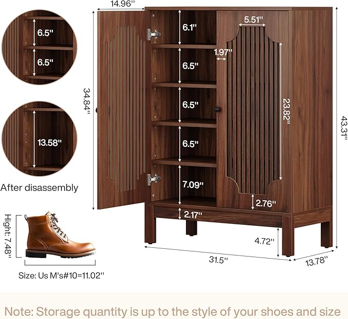 Tribesigns Shoe Cabinet with Doors, 5-Tier Shoe Storage Cabinet with Adjustable (Set of 2)