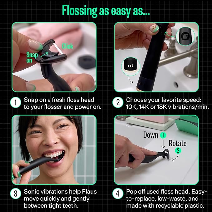 FLAUS Electric Flosser 3 Speeds + 135 Refill Heads Variety Pack Water Flosser