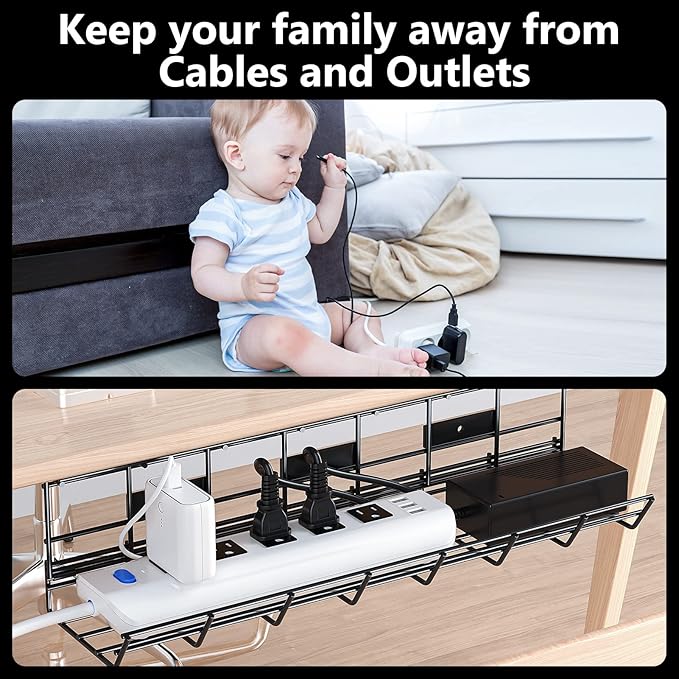 2 Pack DELAMU Under Desk Cable Management Tray, Metal Cord Cable Organizer