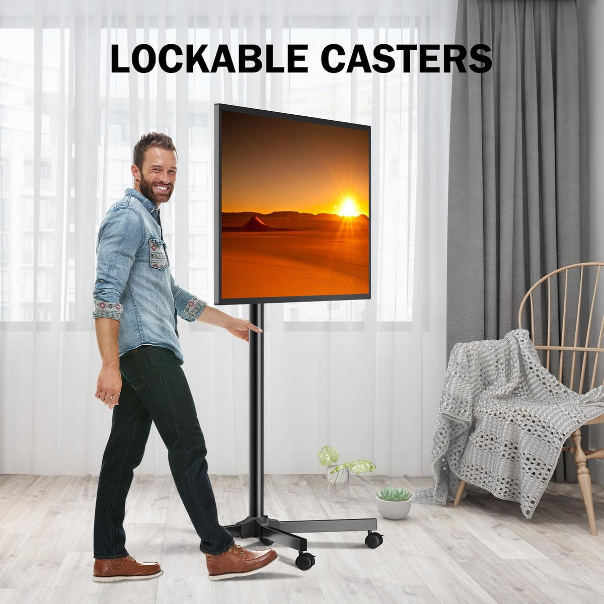 XINLEI Mobile TV Carts, Rotating Rolling TV Stand on Wheels for 13-50" Flat/Curved TVs Height Adjustable 30° Tilt Floor TV Stand Portable Monitor Stand Holds up to 44lbs Max VESA 200x200mm ML1350