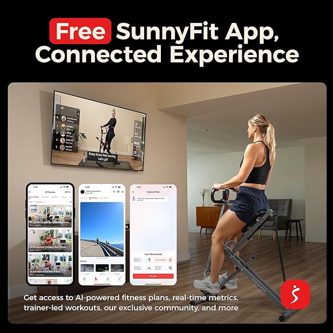 Sunny Health & Fitness Smart Row-N-Ride Glute & Leg Trainer, Foldable Squat